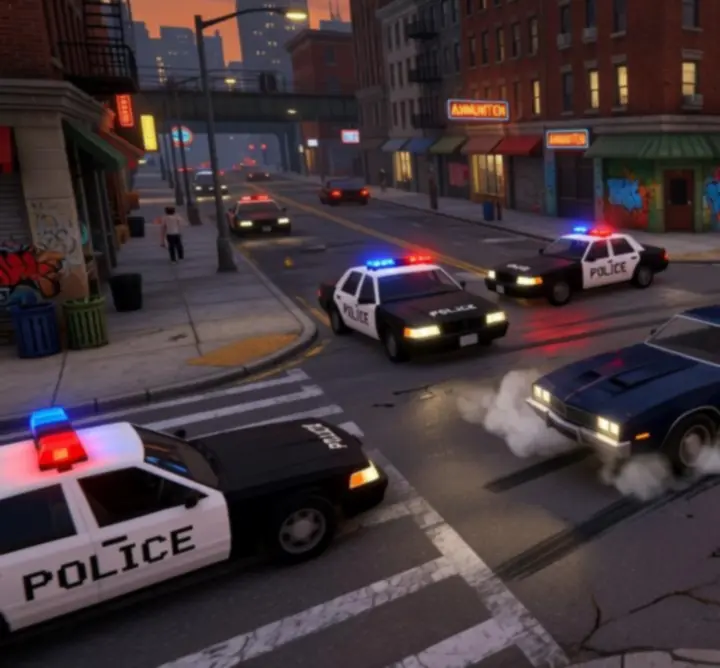 Explosive car chase racing through Liberty City with police in pursuit